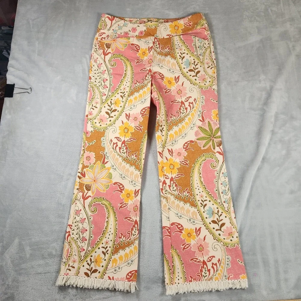 Spartina 449 Maren Kick Flare Fringe Pant S Cropped Mercer House Paisley